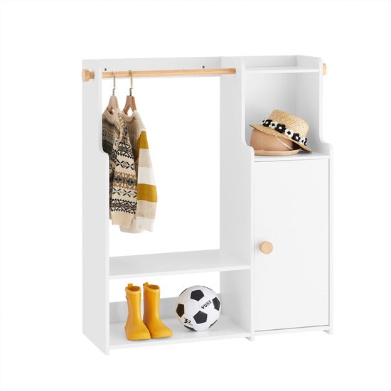 SoBuy Porte-vêtements pour enfants, Armoire avec 2 compartiments et 1 porte, solution de rangement pour chambre d'enfant, Blanc, 94x35x110 cm, KMB110-W