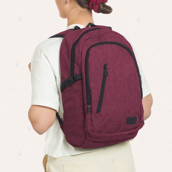 TRVLMORE Sac à dos avec durée de vie - Sac à dos avec compartiment pour ordinateur portable de 15,6 pouces - Cartable - Résistant aux éclaboussures - Hommes et femmes - Garçons et filles - 25L - Bourgogne