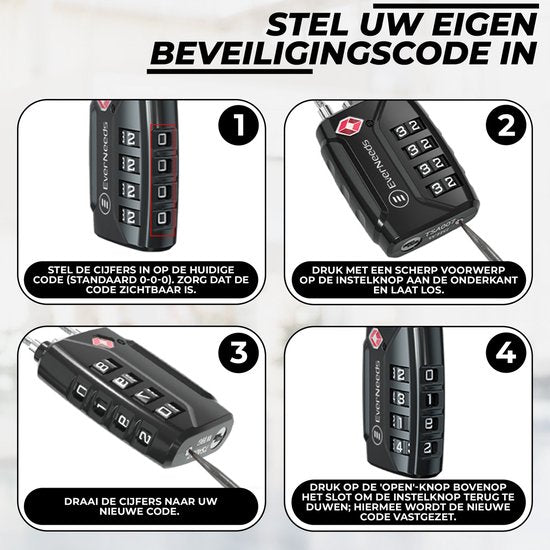 EverNeeds Serrure de valise - Serrure TSA - Cadenas à 4 chiffres - Serrure à chiffres - Noir - 2 pièces