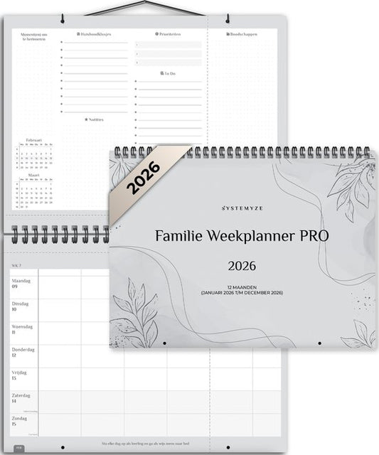 Systemyze Family Planner Pro 2026 - Agenda - Semainier - Agenda familial - 12 mois - Gris