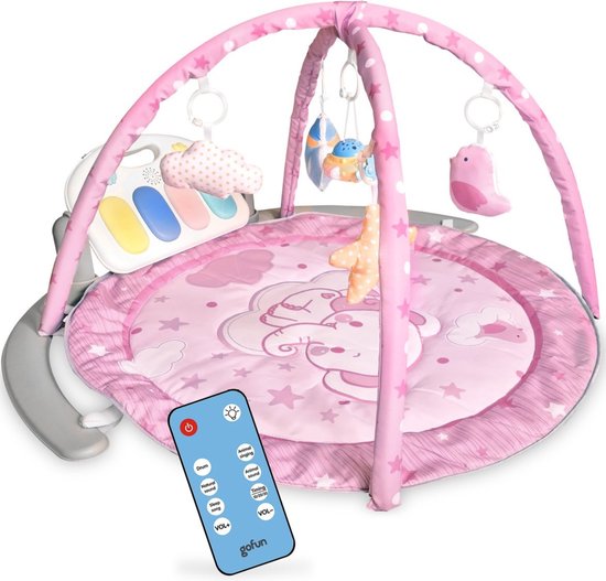 Gofun Babygym - Tapis de jeu pour bébé - Tapis de jeu musical - Cadeau de maternité - Tapis d'activités - Jouets pour bébé - Interactif - Educatif - 105 x 52 cm - Rose