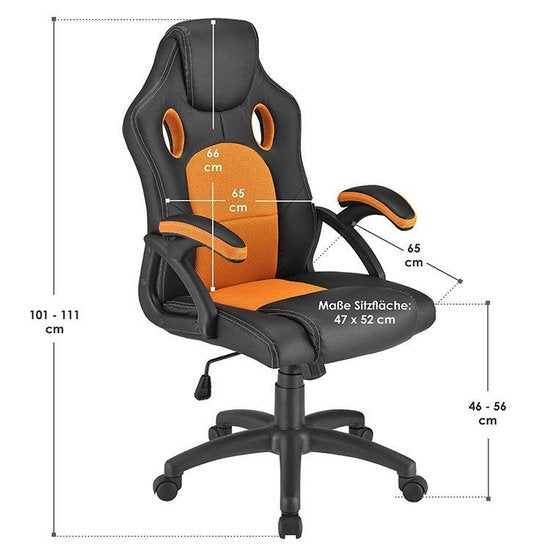 Chaise de bureau / chaise de jeu Racing Montréal - Orange - Dossier réglable