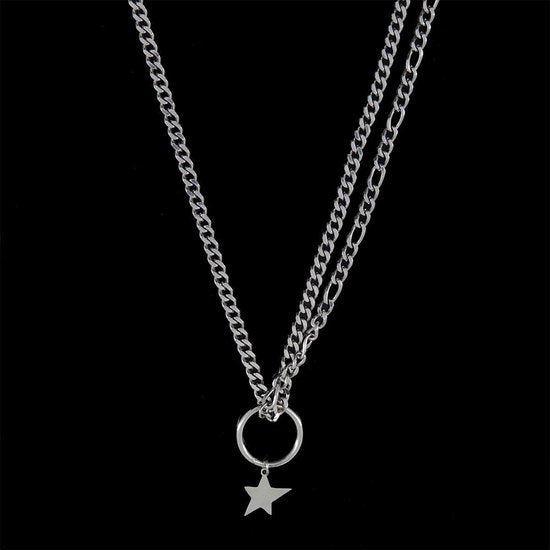 Laura Ferini Ladies Necklace Stella Silver - Chaîne à maillons en argent avec étoile - Plaqué or blanc 18K - Collier - Collier - Bijoux - Accessoires - Collier pour dames avec pendentif