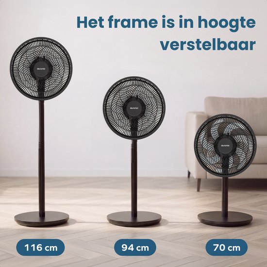 Ventilateur tripode Auronic - Ventilateur sur pied - réglable en hauteur - rotatif - silencieux - 3 vitesses - ventilateur silencieux - noir