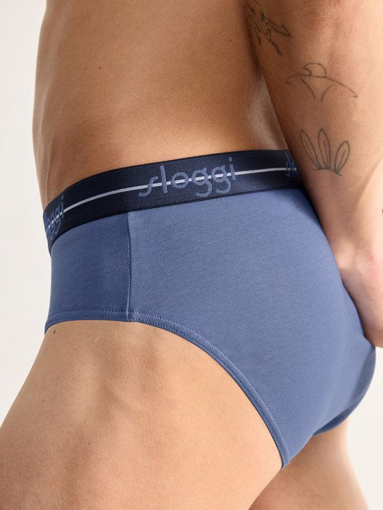 sloggi Start Midi 2-Pack Briefs - Hommes - Coton/Elastane - Taille normale - Bande élastique - Bleu/Multi - Taille XL