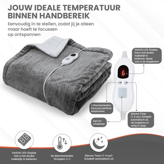 Couverture chauffante TTD® électrique - 200 x 180 cm - 40-60 °C - Flanelle