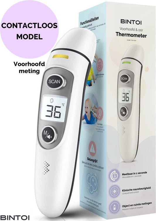 Bintoi® Thermomètre frontal - Indicateur de température - Thermomètre de fièvre pour adultes et bébés - Thermomètre infrarouge - Thermomètre frontal numérique
