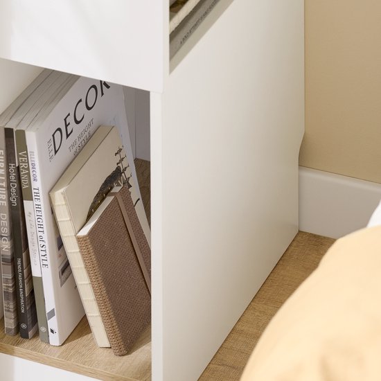 SoBuy Table de nuit étroite avec tiroir et étagère ouverte - 25 x 35 x 60 cm - Design peu encombrant - MDF - Style scandinave - Couleur bois