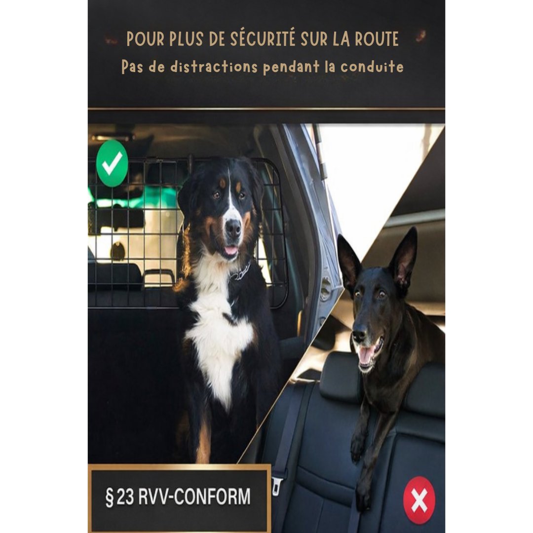 Grille pour chien réglable en continu - Support de sécurité pour coffre - HELDENWERK - Montage facile sans outils - Acier noir