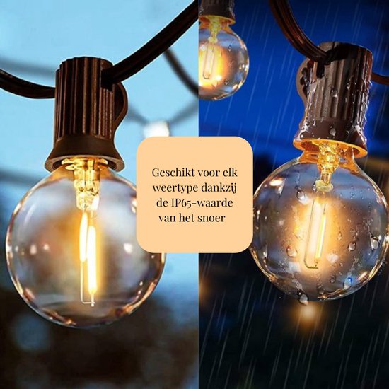 une journée ensoleillée Guirlande lumineuse extérieure - Comprend 50 grandes ampoules LED - 15 mètres - Lumière blanc chaud - Cordon à piquer - Guirlande lumineuse intérieure - Cordon à piquer extérieur - Eclairage LED extérieur - Guirlande lumineuse jard