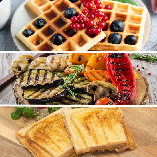 Bourgini MultiGrill 3-en-1 - Toasti maker, Grill & Gaufrier - Sans PFAS - Plaques interchangeables - 750W