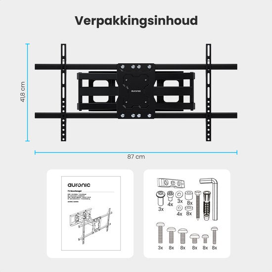 Auronic TV Bracket - Support mural pour TV - Rotatif et inclinable - 37 à 90 pouces - Jusqu'à 65 KG - Noir