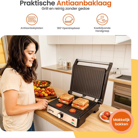 Goliving Toasti Machine XL - Gril à contact - Fer à Toasti - 29 x 23 cm - Gril à panini - Compact - Température réglable - Noir