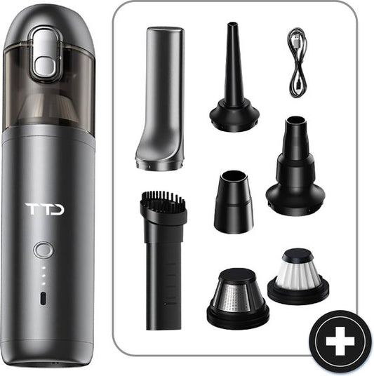 TTD® Premium Auto Vacuum Cleaner Cordless and Rechargeable - 17,000 Pa - Handheld Vacuumer - Blow & Suck - Heat Resistant - Compact design - With HEPA filter