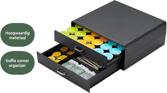 BRASQ Porte-capsules pour tasses Nespresso - pour tasses Dolce Gusto - Jusqu'à 50 tasses - Porte-tasses à café Noir - Boîte de rangement à 2 tiroirs - Vertuo - K-cup