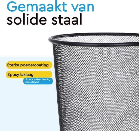 BRASQ 2x Paper Bin Round - Black - 12 Liter - Trash can - Garbage can - Waste bin - Paper basket - Metal - Set of 2