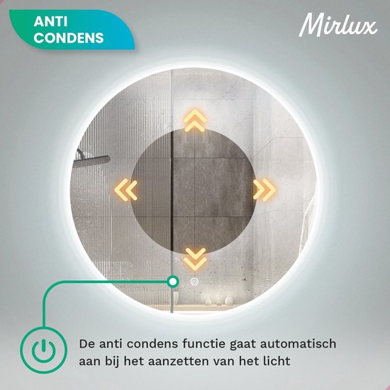 Mirlux Miroir de salle de bain avec éclairage LED et chauffage - Miroir mural rond - Miroir de douche anti-condensation - 60CM