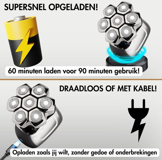 Rasoir - Tondeuse - Tondeuse à cheveux - Sansbeauté® SkullSharp PRO MAGNETIC - Rasoir électrique visage et tête - Raser - Raser la tête - Wet & Dry - Chargement sans fil - Electrique