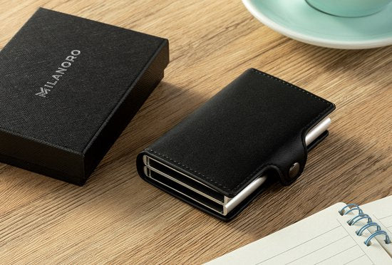 Milanoro - Protège-cartes bancaires compact avec technologie RFID blocking - Marron foncé - Double protège-cartes bancaires