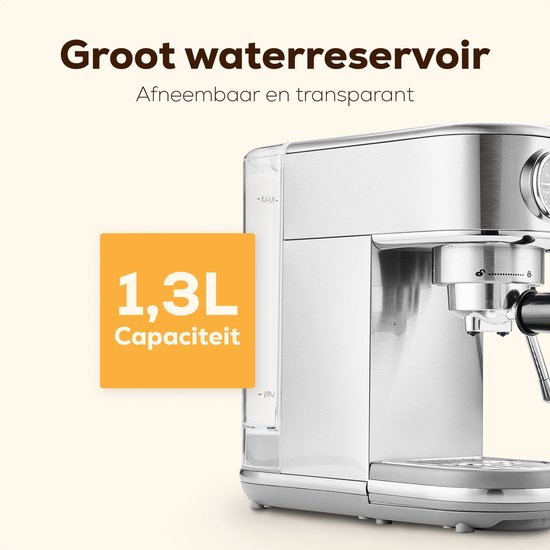 KitchenLove Piston Machine - Machine à espresso en acier inoxydable - 20 Bar - Manuelle - Avec buse vapeur