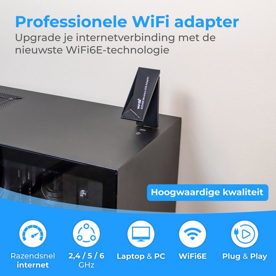 Nuvance - Adaptateur WiFi USB - Dongle WiFi - Convient à Windows - 2402 Mbps - Antenne WiFi - WiFi6E