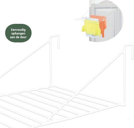 BRASQ Portoir à linge suspendu blanc - 5 mètres - Portoir à linge pour porte et balcon - Portoir à linge pliable - Portoir à linge mural - Portoir à linge suspendu - 53x71x27 cm