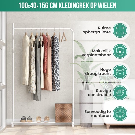 Avalo Portoir à Roulettes Blanc - Métal - 100x40x156 - Rangement Pour Chaussures