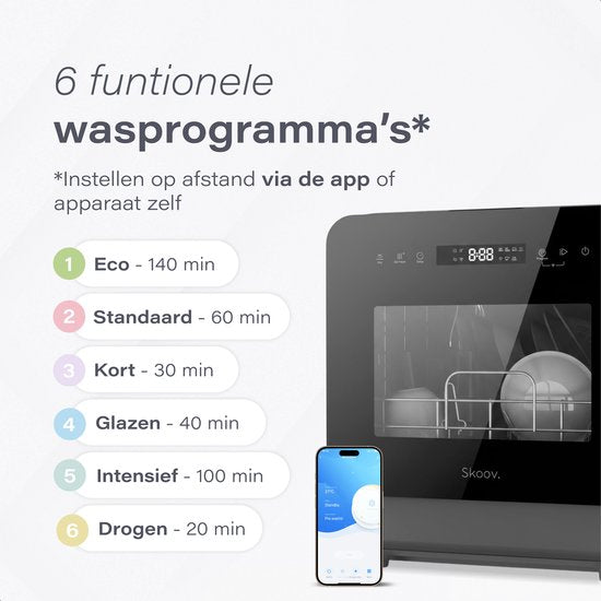 Skoov Mini lave-vaisselle avec réservoir d'eau PRO - 3 couverts - 6 programmes de lavage - Petit lave-vaisselle étroit à poser - Camping - Noir