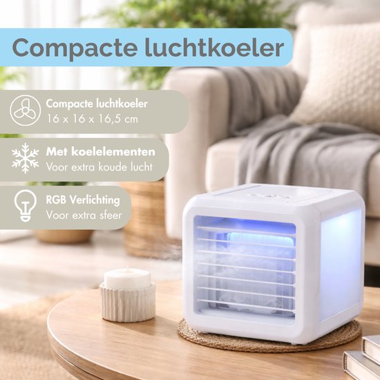 Lifetime Air Mini Air Cooler - Humidificateur d'air avec 2 éléments de refroidissement - Refroidisseur d'air avec eau et 3 niveaux - Climatiseur mobile sans tuyau pour chambre à coucher - 16 x 16 x 16.5 cm