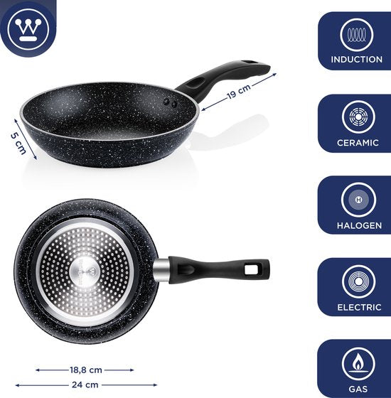 Westinghouse Poêle - Ø 24 cm - Induction - Sans PFOA - Marbre noir