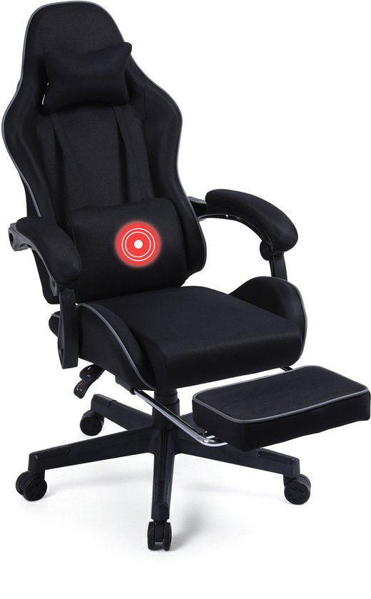 VDD Gaming - Fauteuil de jeu avec fonction de massage et repose-pieds - Fauteuil de jeu de couleur noire - Fauteuil de jeu avec coussin pour la nuque et dossier réglable - Fauteuil de bureau ergonomique avec accoudoirs rembourrés - Capacité de charge maxi