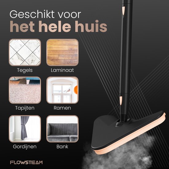 FLOWSTEAM® Deluxe Steam Cleaner - 13 accessoires - vapeur à 120° - nettoyeur de tapis - nettoyeur de taches - sèche-mains - cordon de 5 m - 2 lingettes microfibres incluses