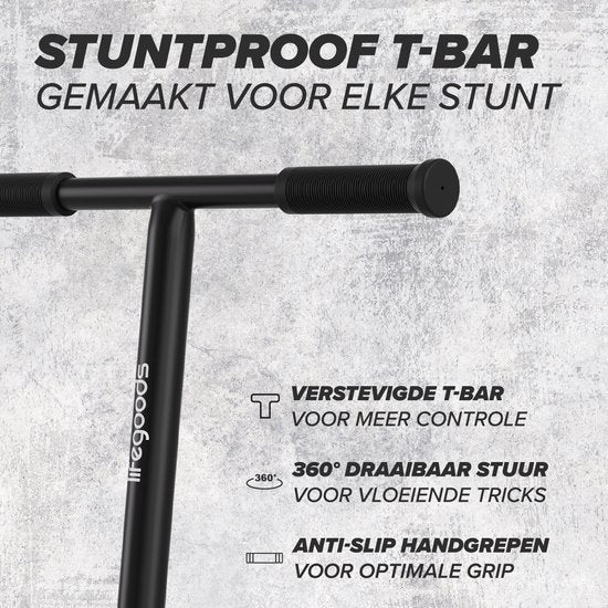 LifeGoods Stuntstep Pro X - T-Bar - HIC - Marchepied pour enfants - Garçons/Filles - 110mm - 100KG - Noir/Bleu