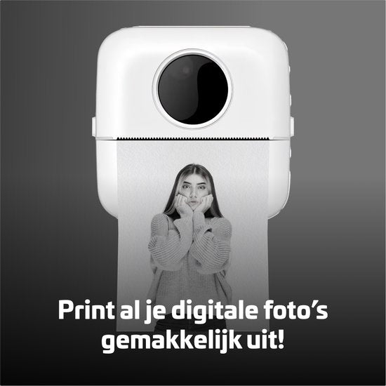 Garpex® Mini imprimante pour mobile - Imprimante de poche - Mini imprimante photo haut de gamme - Imprimante portable pour smartphone - Imprimante photo mobile - Imprimante d'autocollants - Blanc - 5 rouleaux de papier adhésif + 5 rouleaux de papier blanc