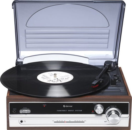Denver Retro Record Player - Haut-parleurs intégrés - Radio FM - Fonction Auto-stop - AUX - Phono - VPR190