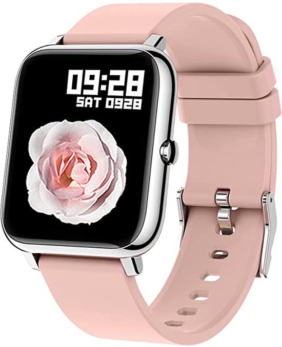 MAOO AMPLIFY Smartwatch - Protection d'écran incluse - Fréquence cardiaque, pression artérielle, saturation sanguine, sommeil, distance - Podomètre - Smartwatch femmes - Montre - Cadeau de Noël - Rose