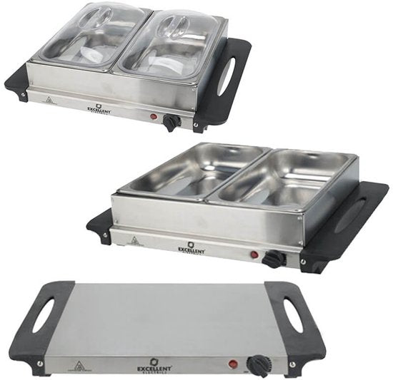 Chauffe-buffet électrique - 2 plateaux - 35 x 35 x 10 cm - Acier inoxydable
