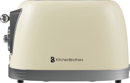KitchenBrothers Retro Toaster - Grille-pain - 6 niveaux de chaleur - 4 fentes extra-larges - 815W - Beige