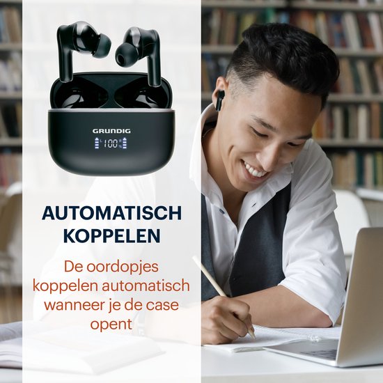 Écouteurs sans fil Grundig - Écouteurs Bluetooth - Réduction du bruit ANC+ENC - Écouteurs sans fil - Étui de chargement avec affichage LED - BT 5.3 - Autonomie de 25 heures