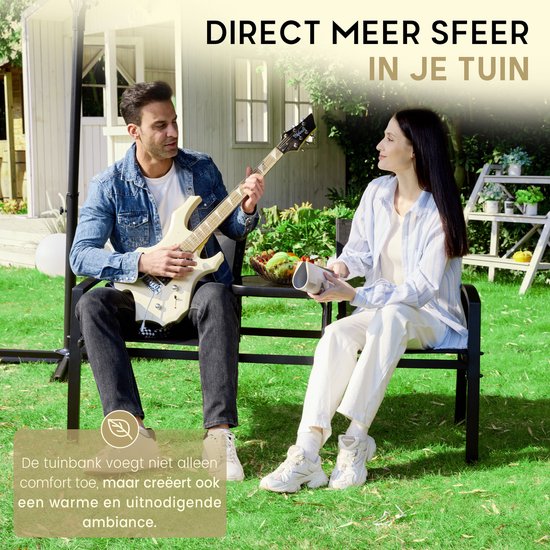 O'DADDY® Garden Bench - Bancs de jardin résistants aux intempéries - Bancs de jardin - Banc de jardin - Banc de jardin avec table - Banc d'extérieur - Pour 2 personnes - 142 x 57 x 82 cm - Métal - Noir