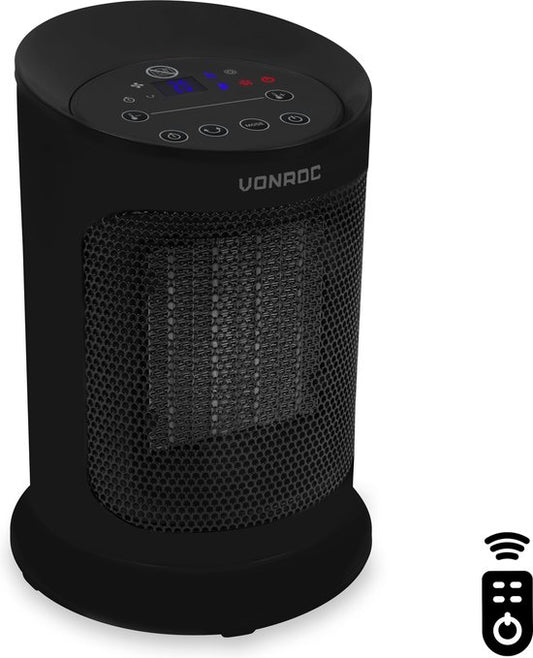 VONROC Chauffage électrique - chauffage soufflant - 1200W/1800W - céramique - 3 réglages - thermostat - minuterie - affichage LED - fonction swing - télécommande incluse - 20m2