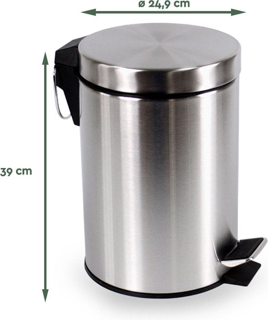 BRASQ Poubelle à pédale 12 litres - acier inoxydable - PB112 - Poubelle à pédale amovible - Poubelle - Corbeille à papier - Poubelle - Salle de bains ou toilettes