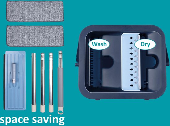 alpina mopping system with bucket - mop incl. 2 microfibre cloths - for hard floors - 360° rotation