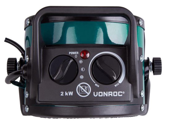 VONROC Chauffage électrique - Jet heater - ventilateur - céramique - 3 réglages : 1000W/2000W/ventilateur - pour des pièces jusqu'à 20m2 - vert