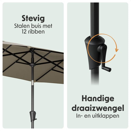 LifeGoods Parasol double - jardin - 160x300cm - jusqu'à 8 personnes - imperméable - UPF50+ - Taupe