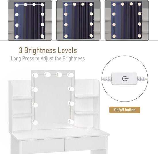 Rootz Dressing Table - Dresser - Station de maquillage - Beauty Table - Cosmetic Stand - Glamour Table - White - 41.1x20.3x6.1 inches