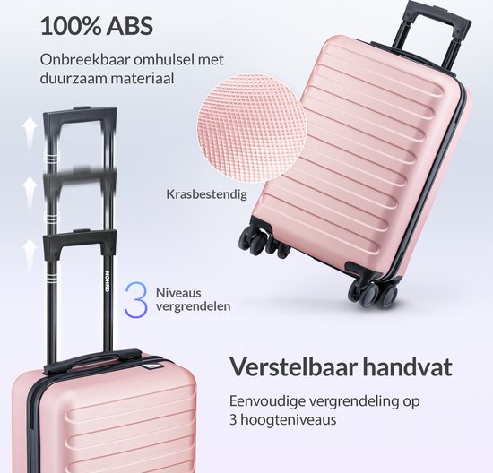 Nohrd Hand Luggage Suitcase - Rose Gold - Travel Suitcase with Wheels - 55x35x20 cm - Hand Luggage Trolley Lightweight - Travel Suitcases - Trolley on Wheels - Suitcases