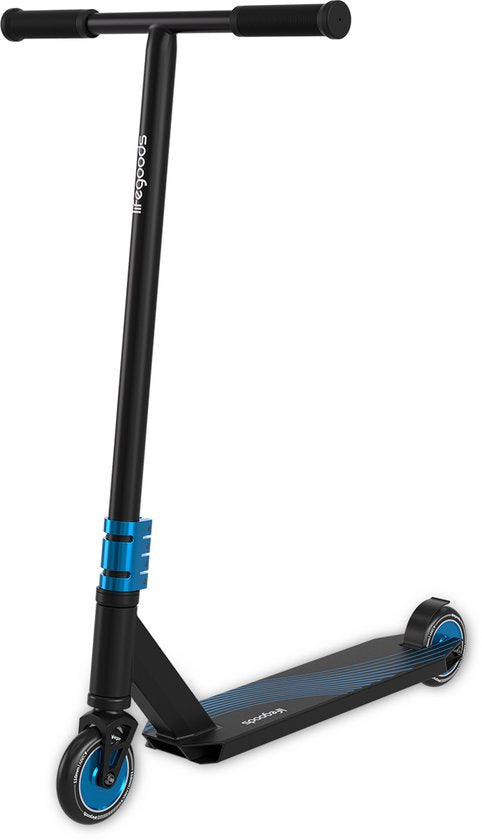 LifeGoods Stuntstep Pro X - T-Bar - HIC - Marchepied pour enfants - Garçons/Filles - 110mm - 100KG - Noir/Bleu