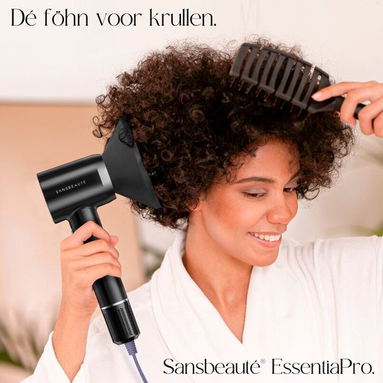 Sansbeauté® Sèche-cheveux avec diffuseur - Boucles - 110 000 tr/min - Sèche-cheveux ionique avec brosse - 3 niveaux - 3 accessoires - Sèche-cheveux de voyage - Coolshot - Sèche-cheveux avec diffuseur - Sèche-cheveux - 2000W - EssentiaPRO®.