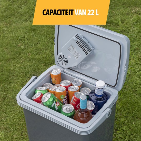 Tristar Coolbox KB-7424 - Glacière 22 litres - Légère avec poignée - Système de refroidissement thermoélectrique - Avec prise 12V pour le voyage et la voiture - Transformable en prise 230V - Gris